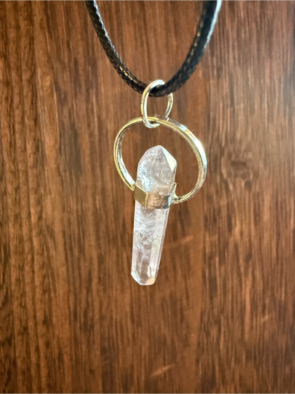 Clear Quartz Point Pendant Necklace with silver ring